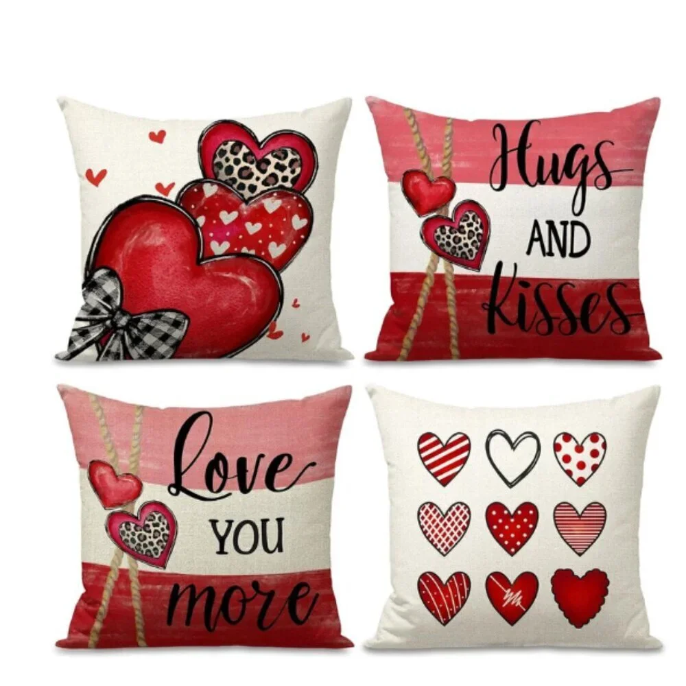 Valentine’s Day Pillow Covers Set of 4 | 18x18 Heart Love Throw Cushion Covers D
